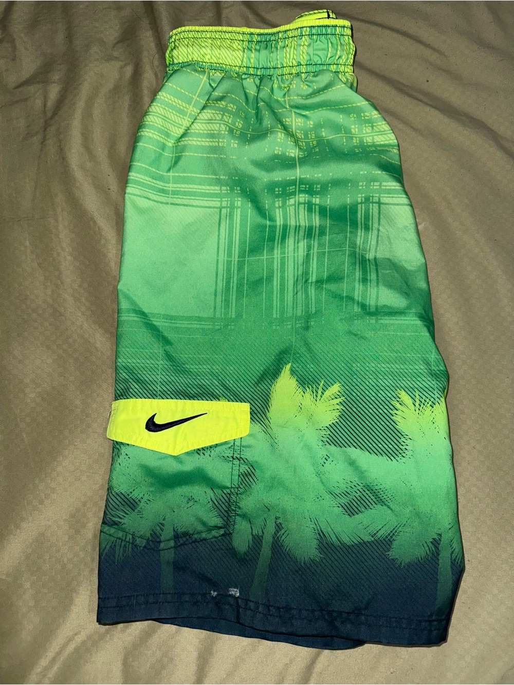 Nike Green Gradient Palm-Print Boys' Swim Shorts with Neon Accent